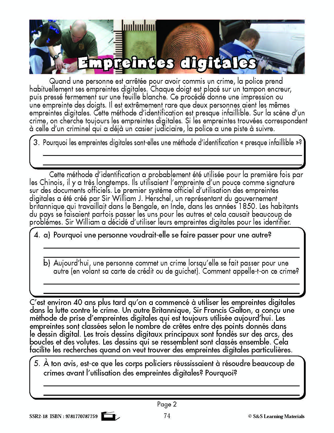 C'est un fait :  « Empreintes digitales » 6e année