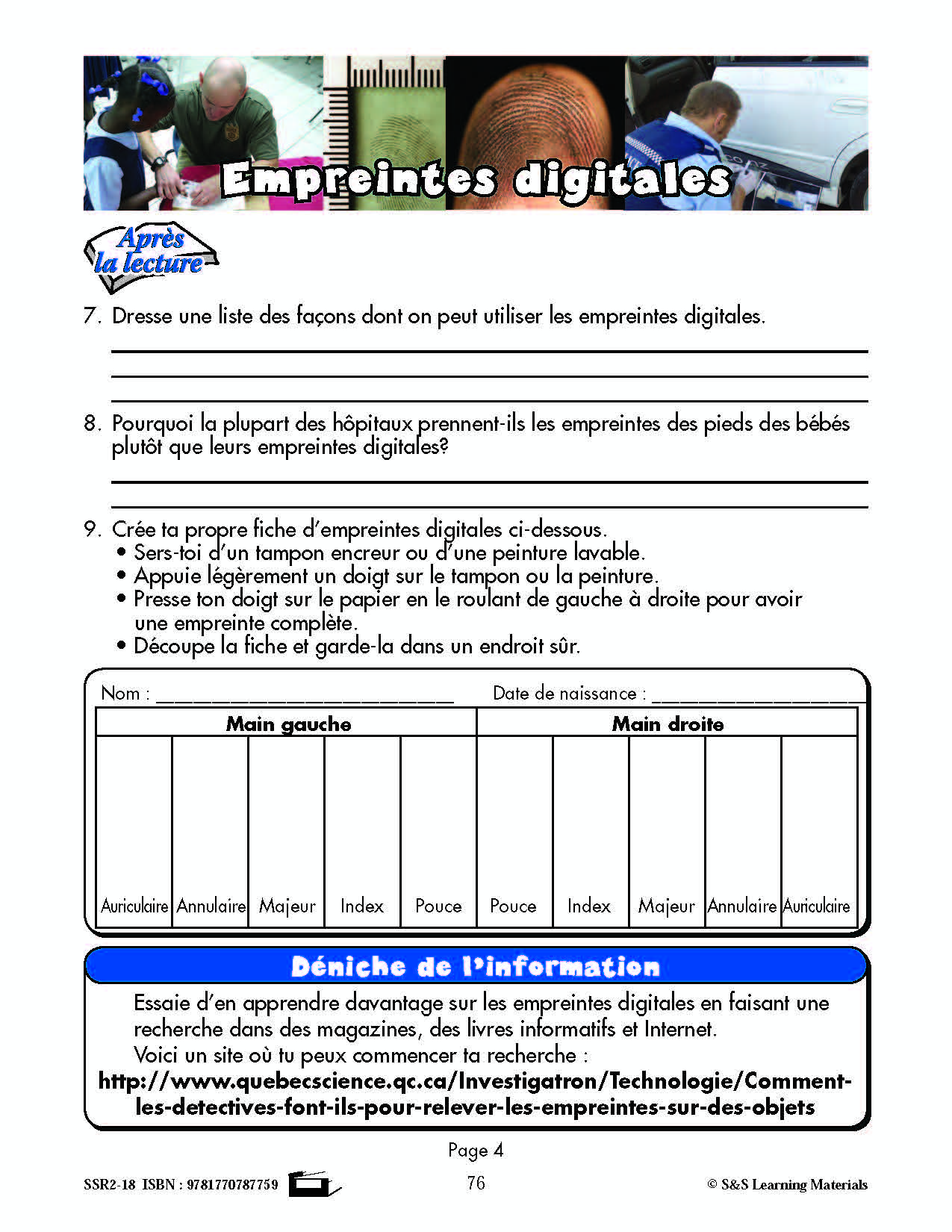 C'est un fait :  « Empreintes digitales » 6e année