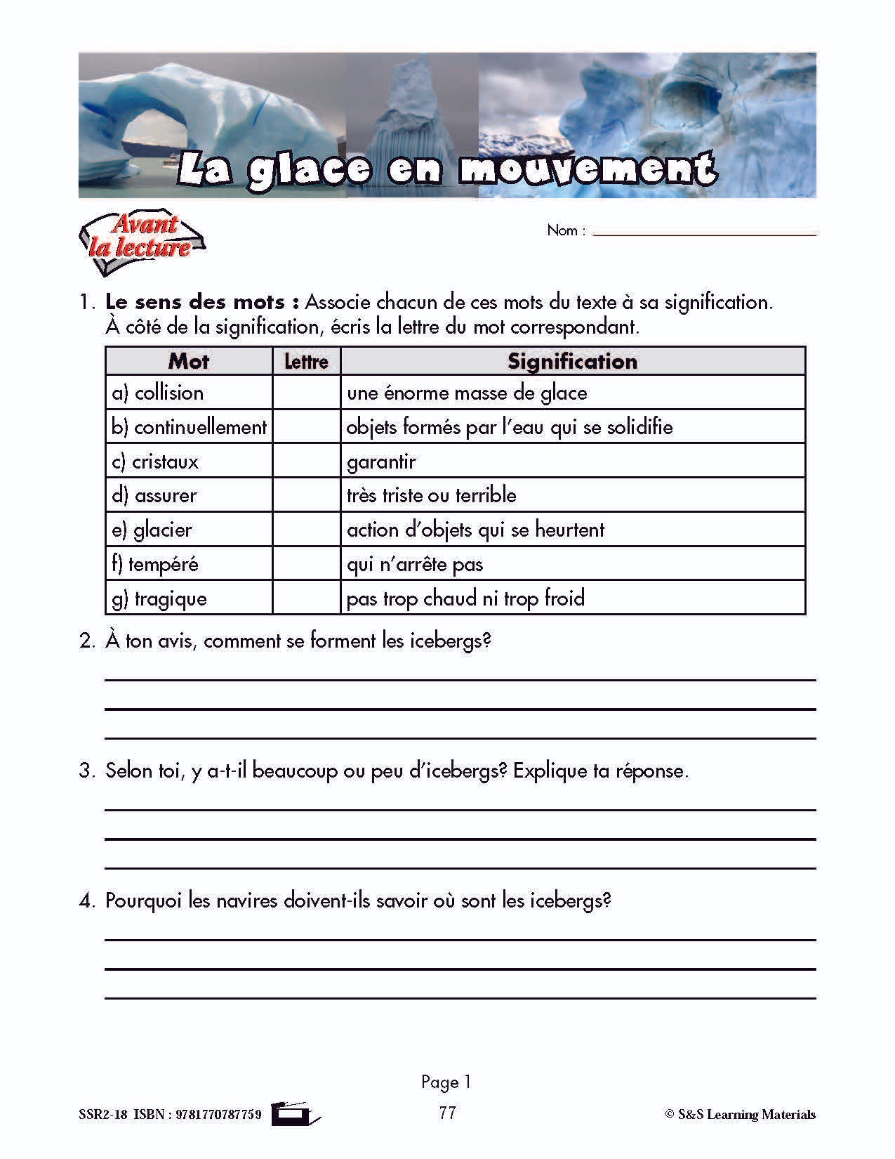 C'est un fait :  « La glace en mouvement » 6e année
