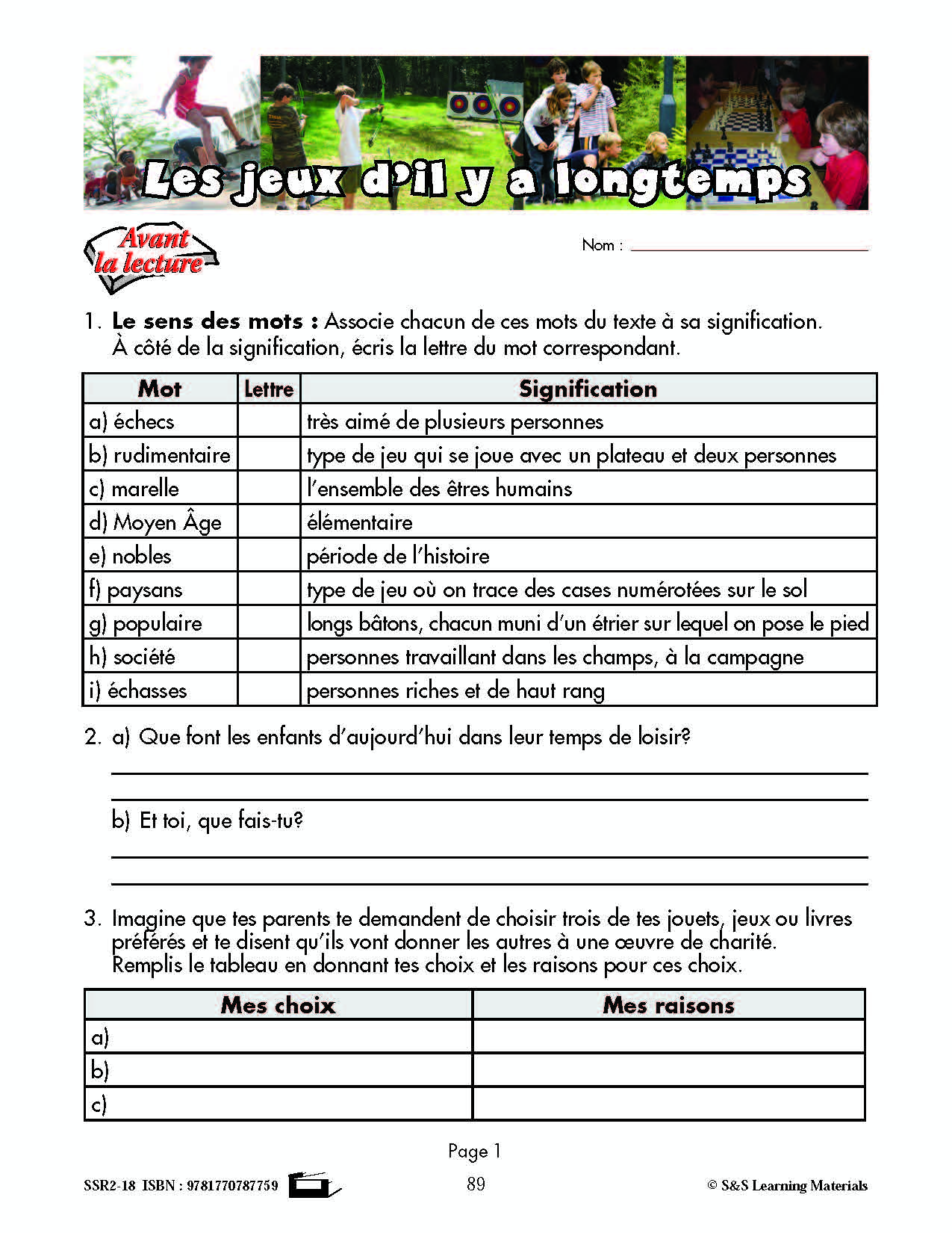 C'est un fait :  « Le jeu d'il y a longtemps » 6e année