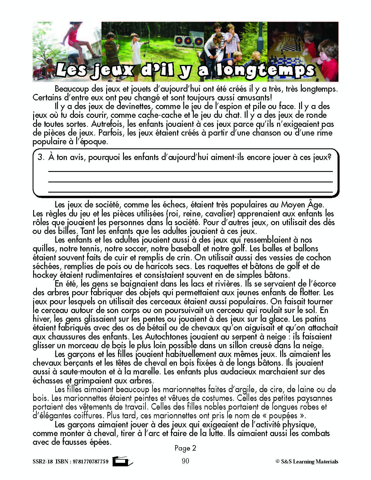 C'est un fait :  « Le jeu d'il y a longtemps » 6e année