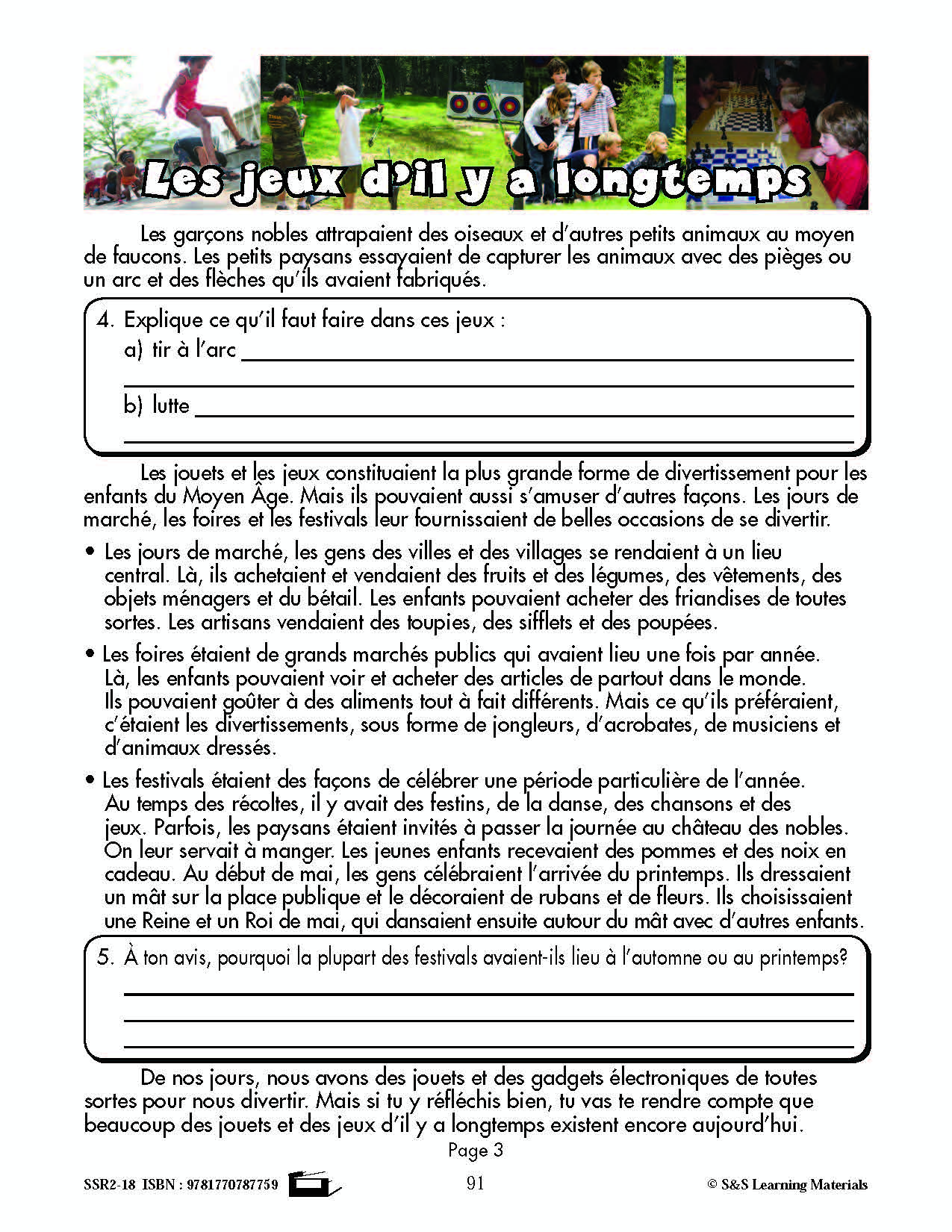 C'est un fait :  « Le jeu d'il y a longtemps » 6e année