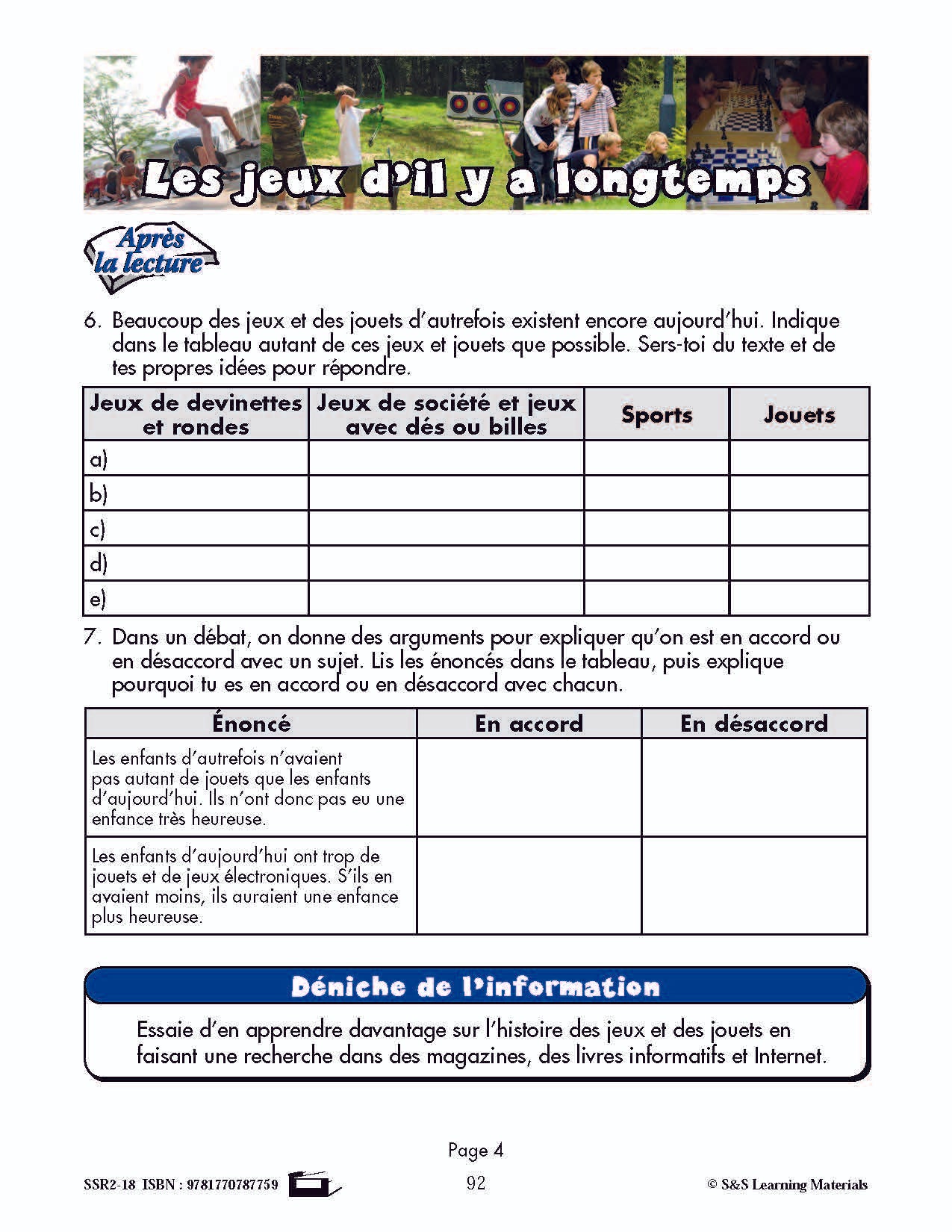 C'est un fait :  « Le jeu d'il y a longtemps » 6e année