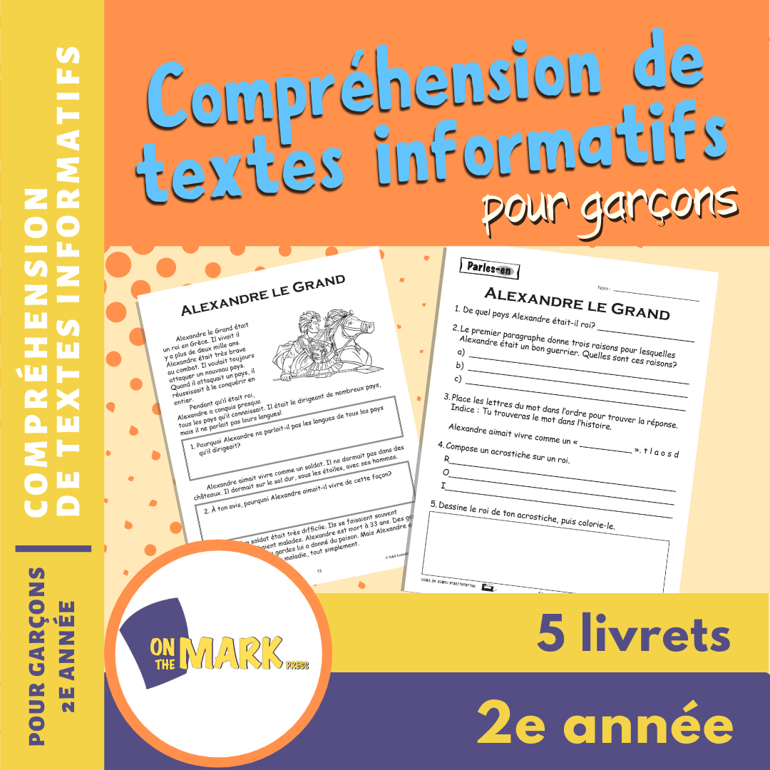 Compréhension de textes informatifs pour garçons 2e année