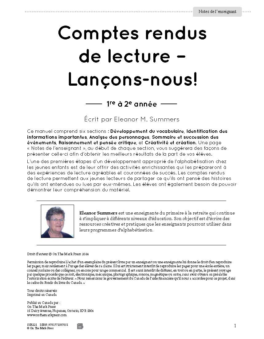 Comptes rendus de lecture: Lançons-nous! 1e à 2 année