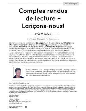 Comptes rendus de lecture: Lançons-nous! 1e à 2 année