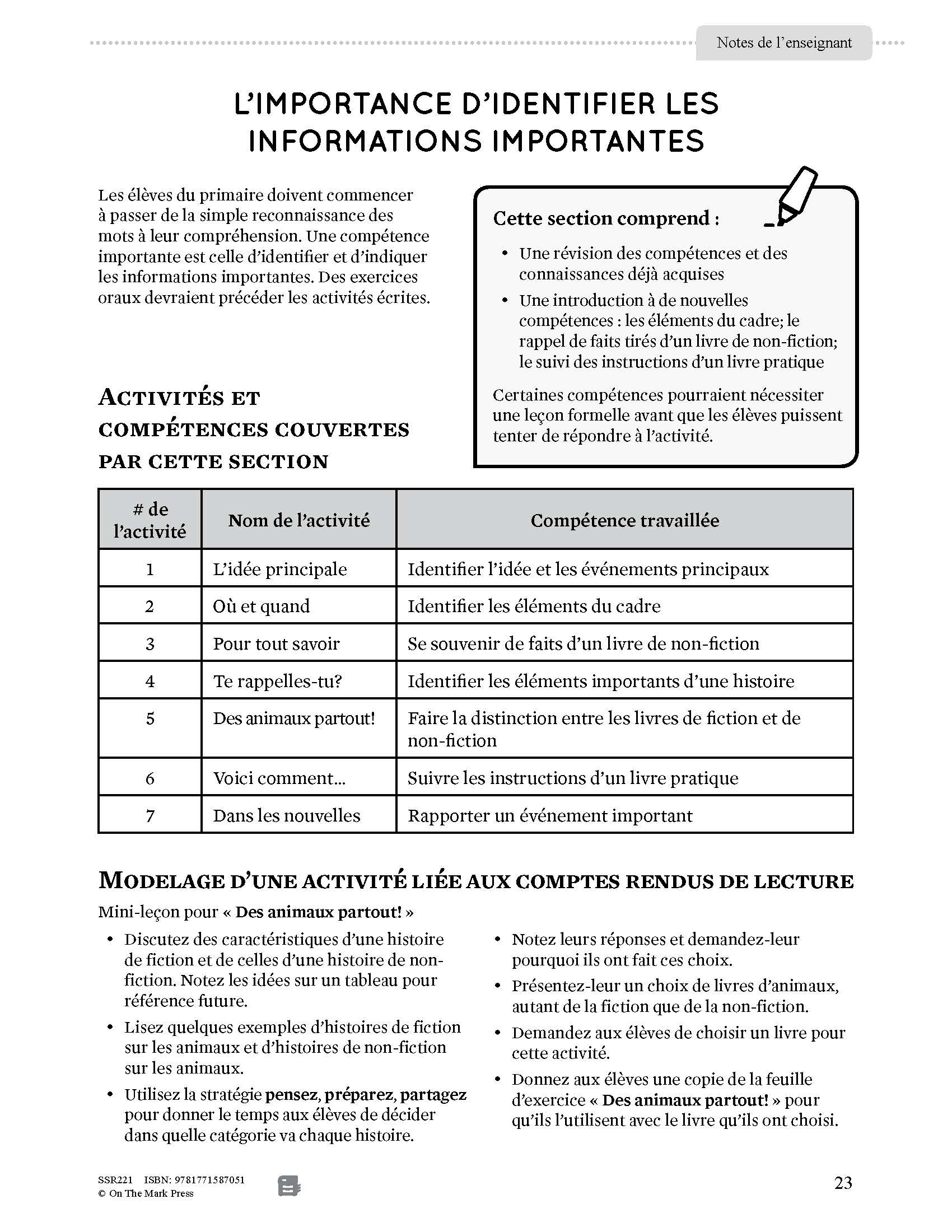 Comptes rendus de lecture: Lançons-nous! 1e à 2 année