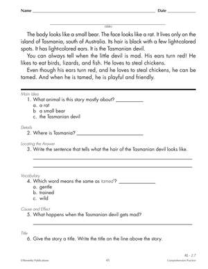 Skill-By-Skill Comprehension Practice Reading Level Grades 1-3
