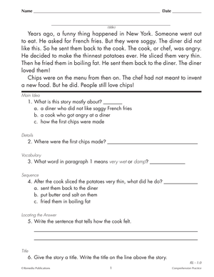 Skill-By-Skill Comprehension Practice Reading Level Grades 1-3