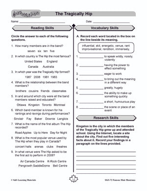 Famous Canadian Male Musicians Non Fiction Reading Grades 4-8