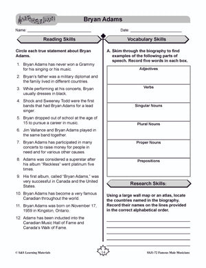 Famous Canadian Male Musicians Non Fiction Reading Grades 4-8