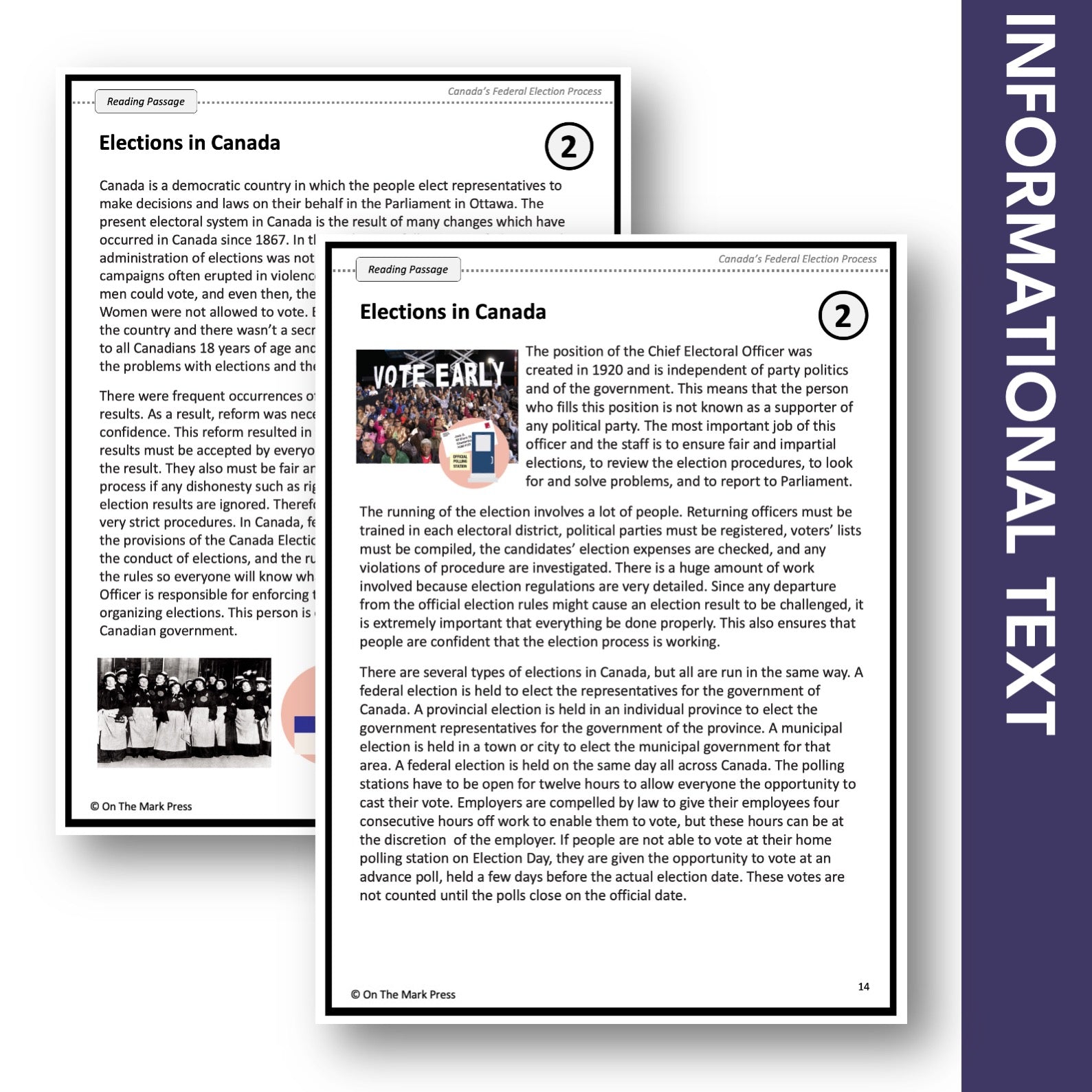 Elections in Canada - Google Slides & Printables! Interest Level Gr. 4-8, Reading Level Gr. 7-8