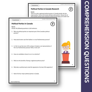 Canadian Political Parties Google Slides & Printables! Interest Level Gr. 4-8, Reading Level Gr. 7-8