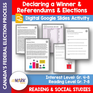 Declaring a Winner - Referendums & Elections Google Slides & Printables! Interest Level Gr. 4-8, Reading Level Gr. 7-8