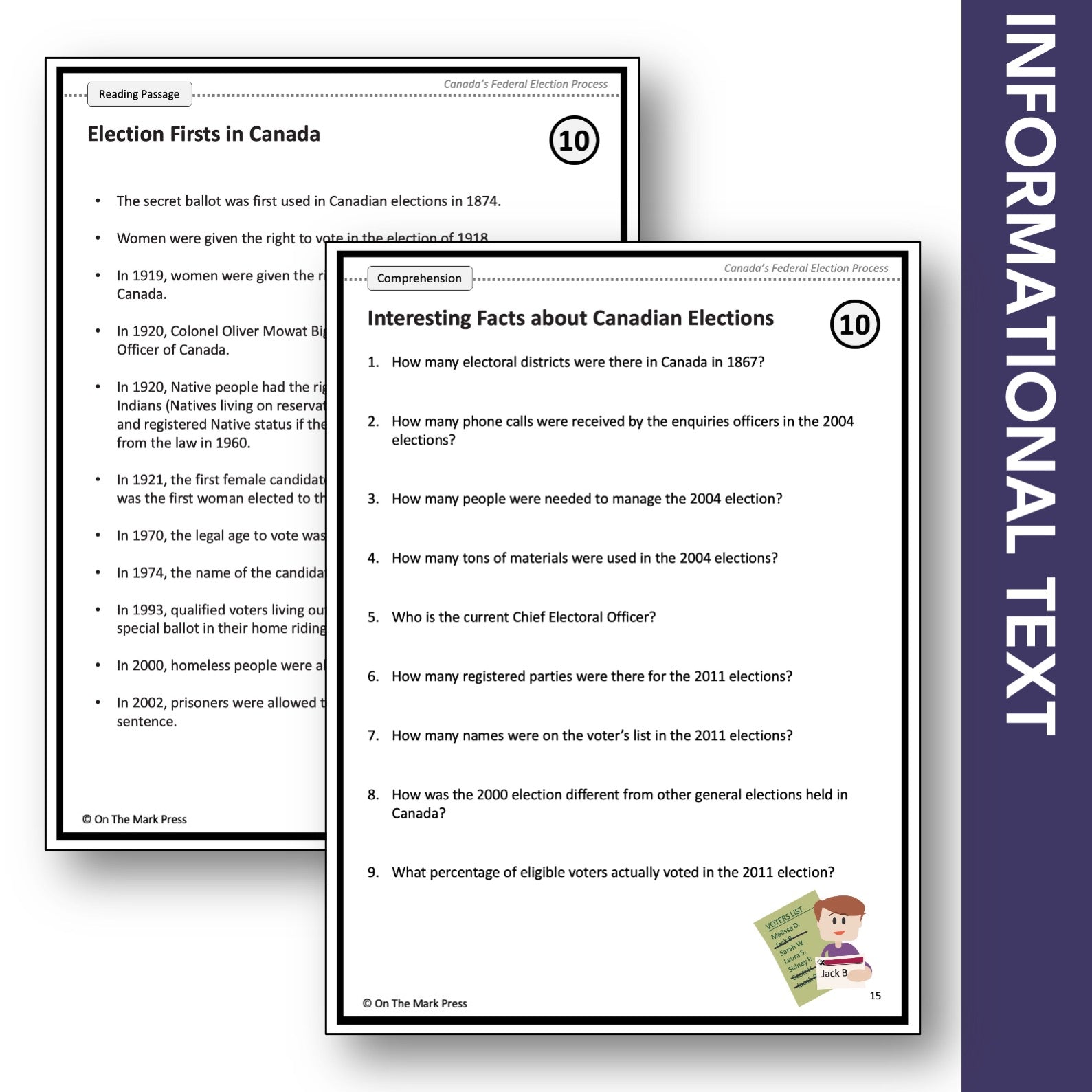 Election Firsts in Canada & Interesting Facts Google Slides & Printables! Interest Level Gr. 4-8, Reading Level Gr. 7-8