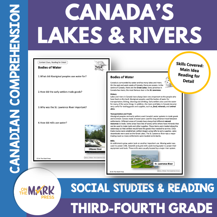 Canada's Lakes & Rivers: A Social Studies/Reading Comp. Google Slides & Printables Gr. 3-4
