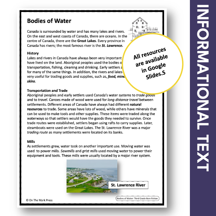 Canada's Lakes & Rivers: A Social Studies/Reading Comp.  Google Slides & Printables Gr. 3-4