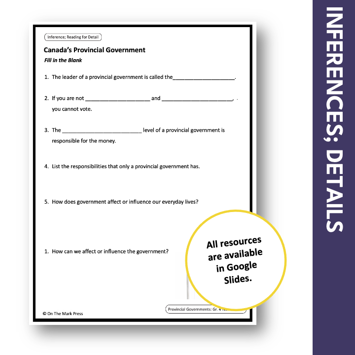 Canada's Provincial Governments: A Social Studies Reading Gr. 3-4 Google Slides