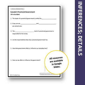 Canada's Provincial Governments: A Social Studies Reading Gr. 3-4 Google Slides