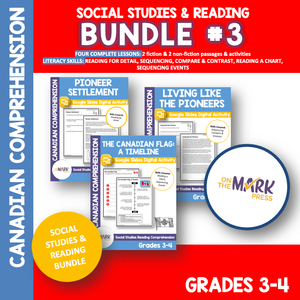 Pioneers, Canada Flag & Missing Home Social Studies Reading Grades 3-4 Google Slide