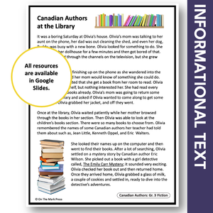 Canadian Authors at the Library: A Social Studies Reading Google Slide Lesson Gr. 3-4