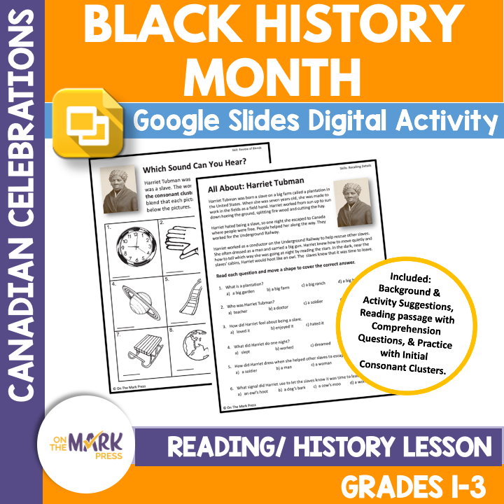 Black History Month Teacher Directed Google Slides & Printables Grades 1-3