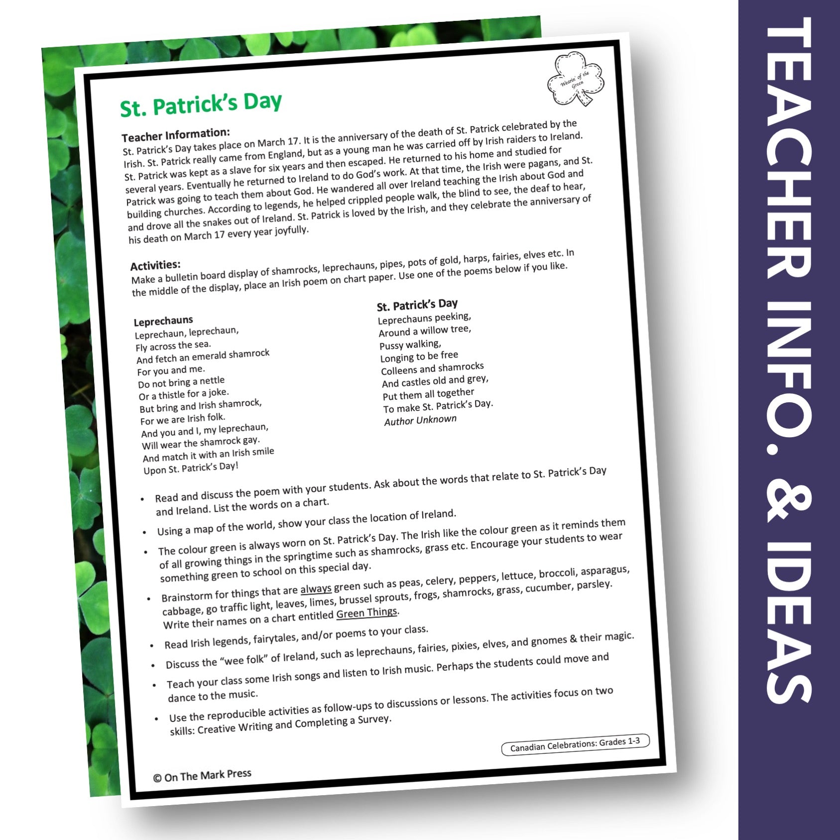 St. Patrick's Day Grades 1-3 Teacher Directed Google Slides & Printables