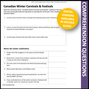 Canadian Winter Carnivals & Festivals Grades 4-6 Google Slides & Printables