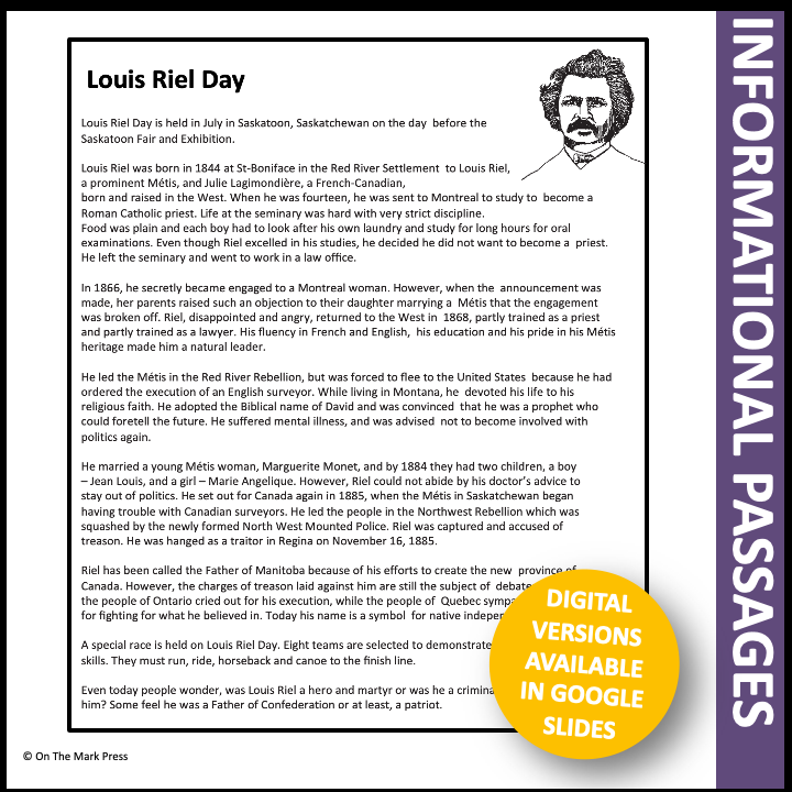 Louis Riel Day Grades 4-6 Google Slides & Printables
