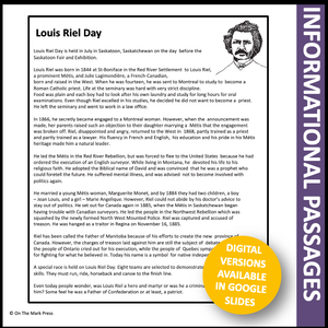 Louis Riel Day Grades 4-6 Google Slides & Printables