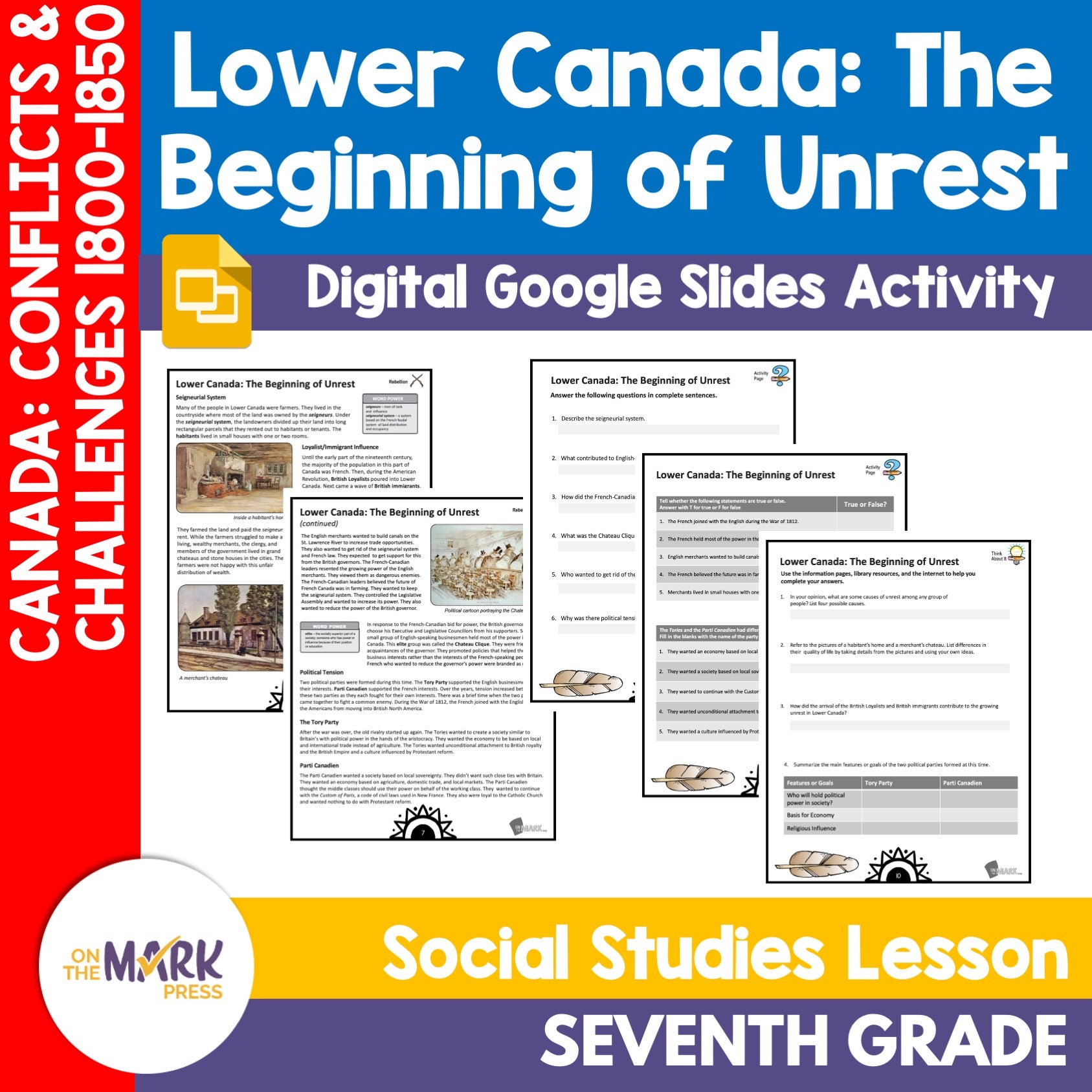 Lower Canada: The Beginning of Unrest Grade 7 Google Slides Lesson & Printables