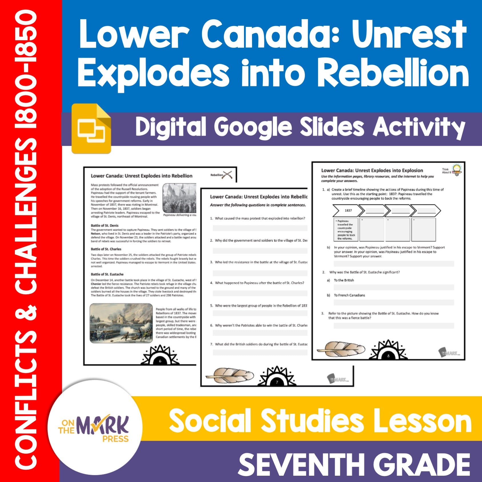 Lower Canada: Unrest Explodes into Rebellion Grade 7 Google Slides Lesson & Printables