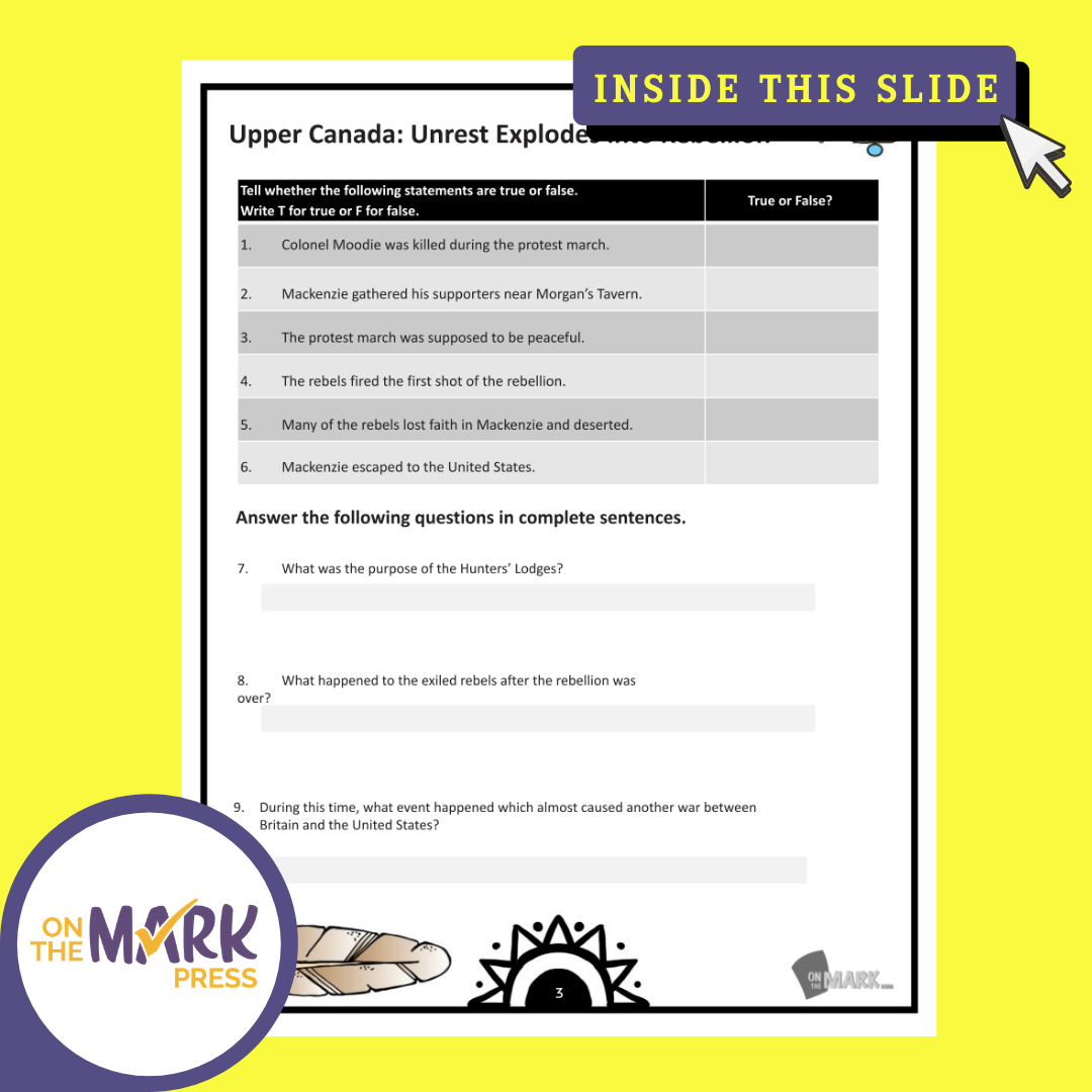 Upper Canada: Unrest Explodes into Rebellion Grade 7 Google Slides Lesson & Printables