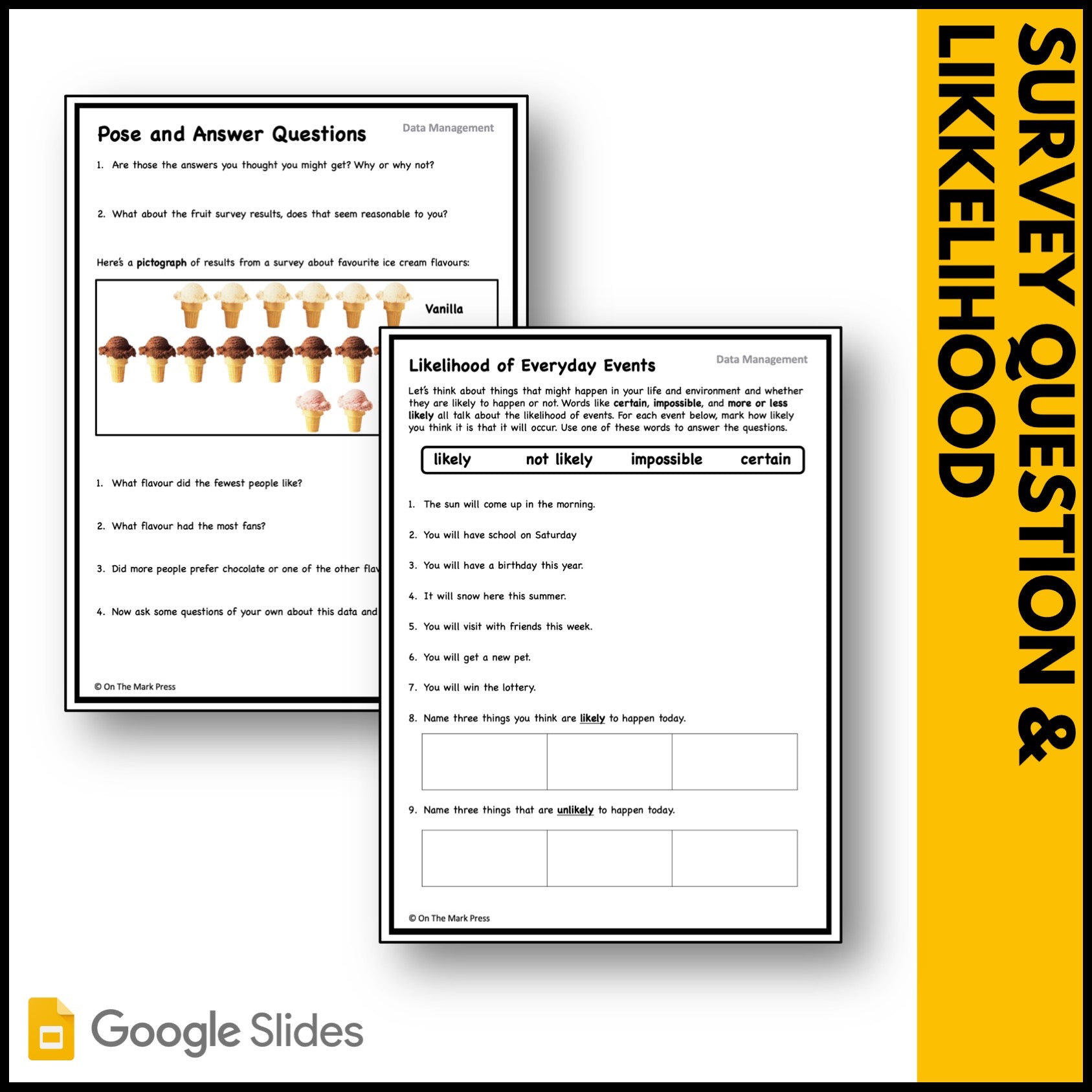Canadian Data Management Grade 1 Google Slides & Printables