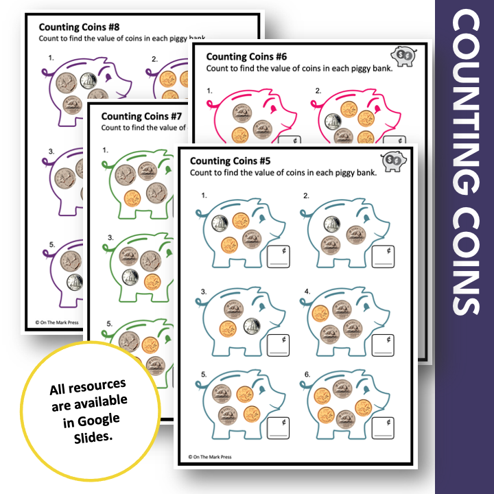 Counting Canadian Money - Coins Grades 1-2 Google Slides & Printables