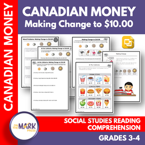 Making Change to $10 with Canadian Money Grades 3-4 Google Slides & Printables