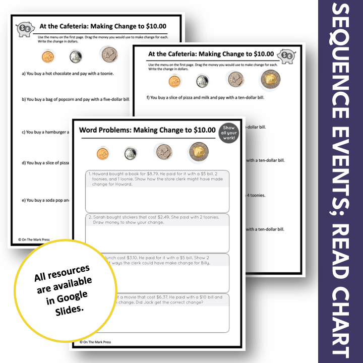 Making Change to $10 with Canadian Money Grades 3-4 Google Slides & Printables