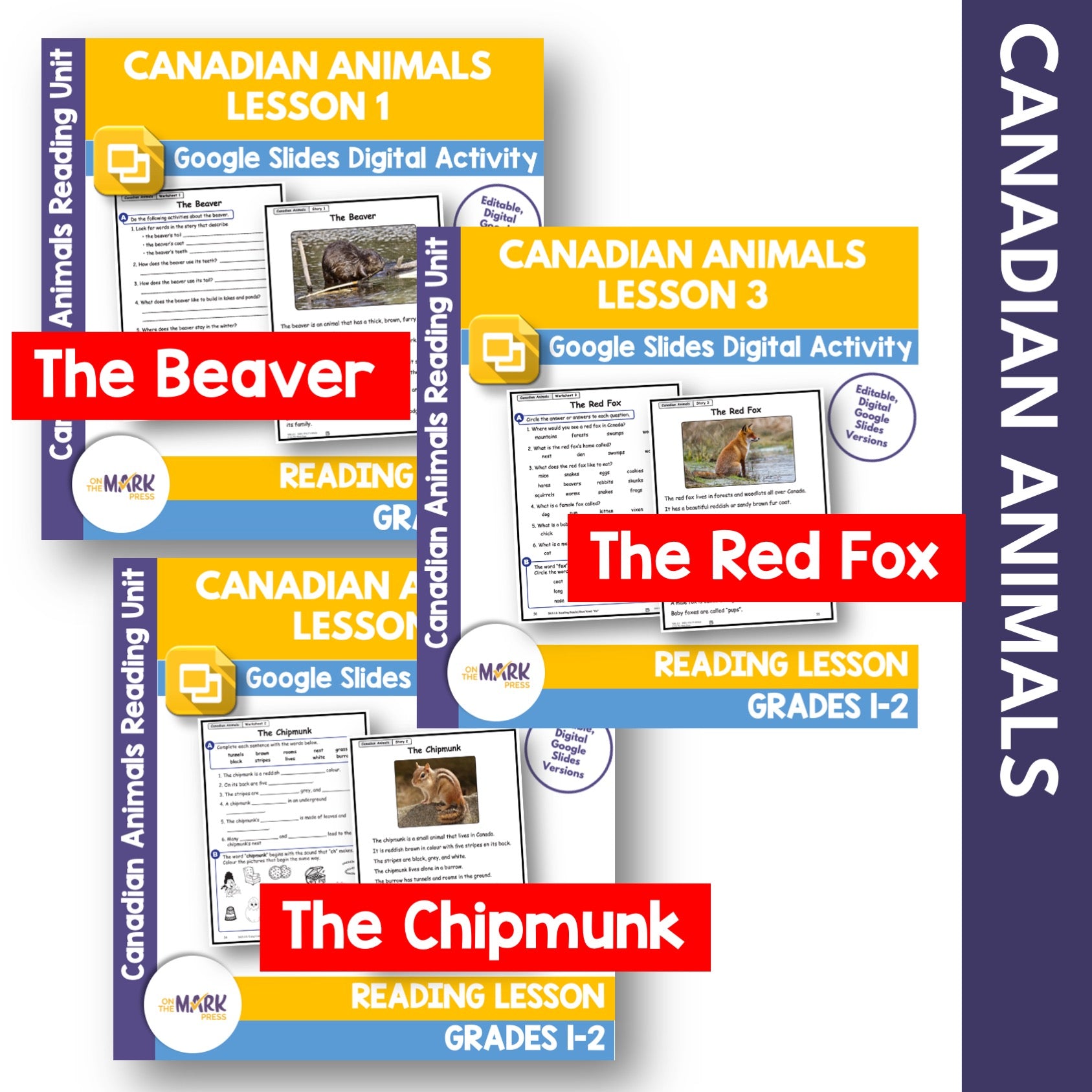 Canadian Animals Google Slides Reading Lesson Bundle! Grades 1-2