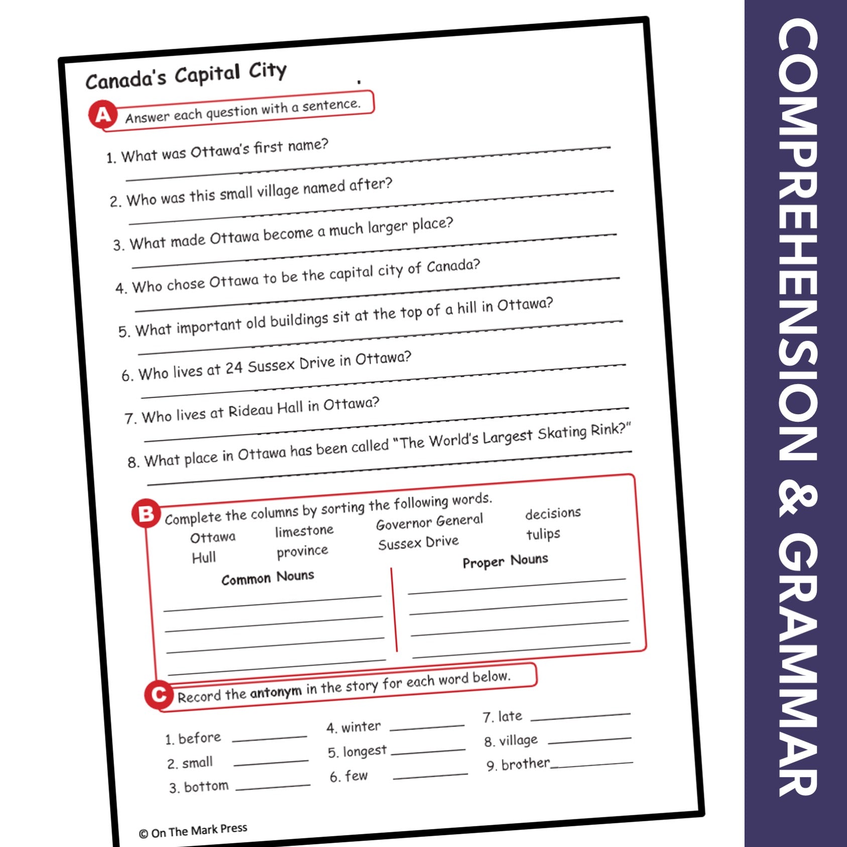 Canada's Capital City Google Slides & Printables Reading Lesson Gr 3-4 Distance Learning