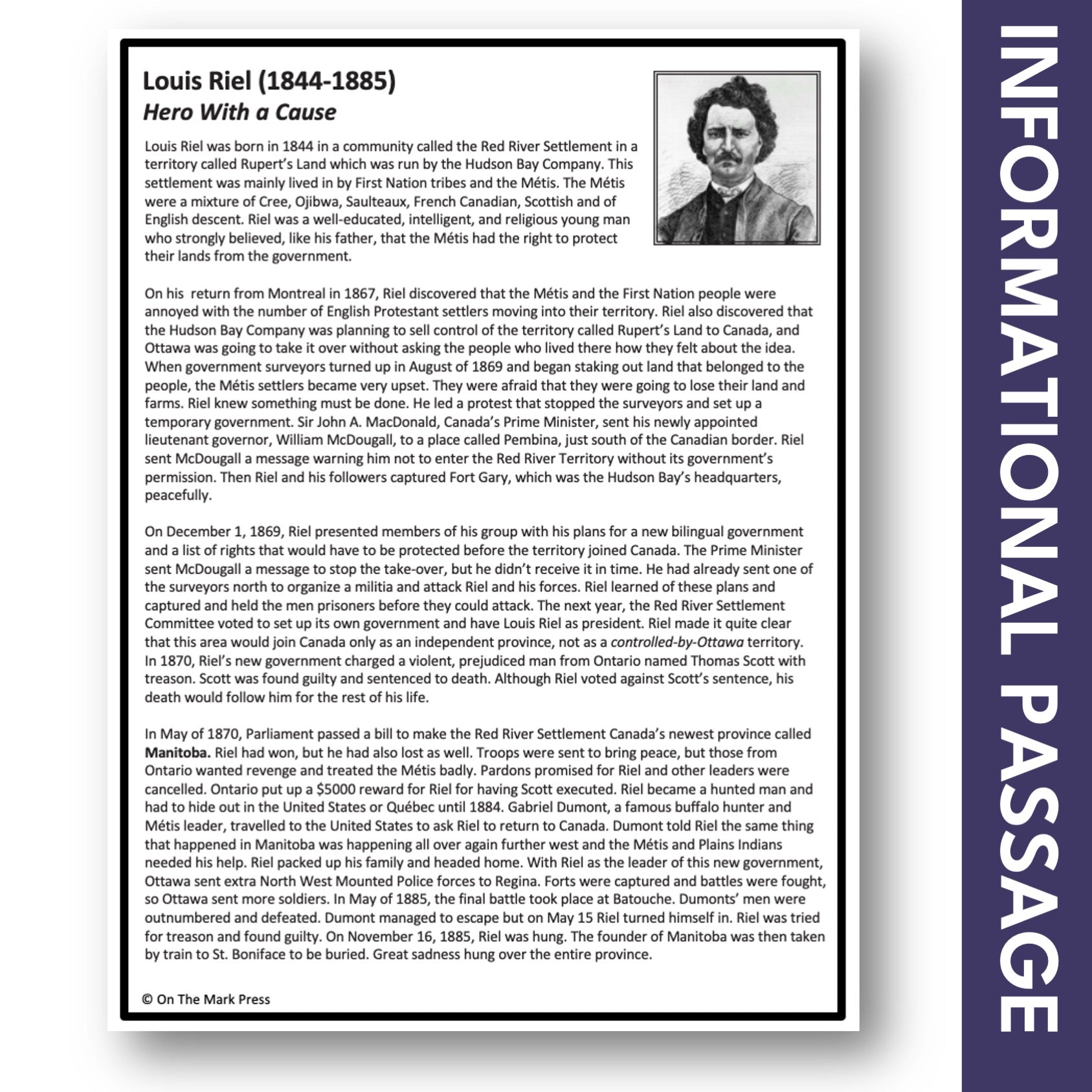 Louis Riel - Hero with a Cause Reading Lesson Gr 4-5 Google Slides & Printable PDF Distance Learning