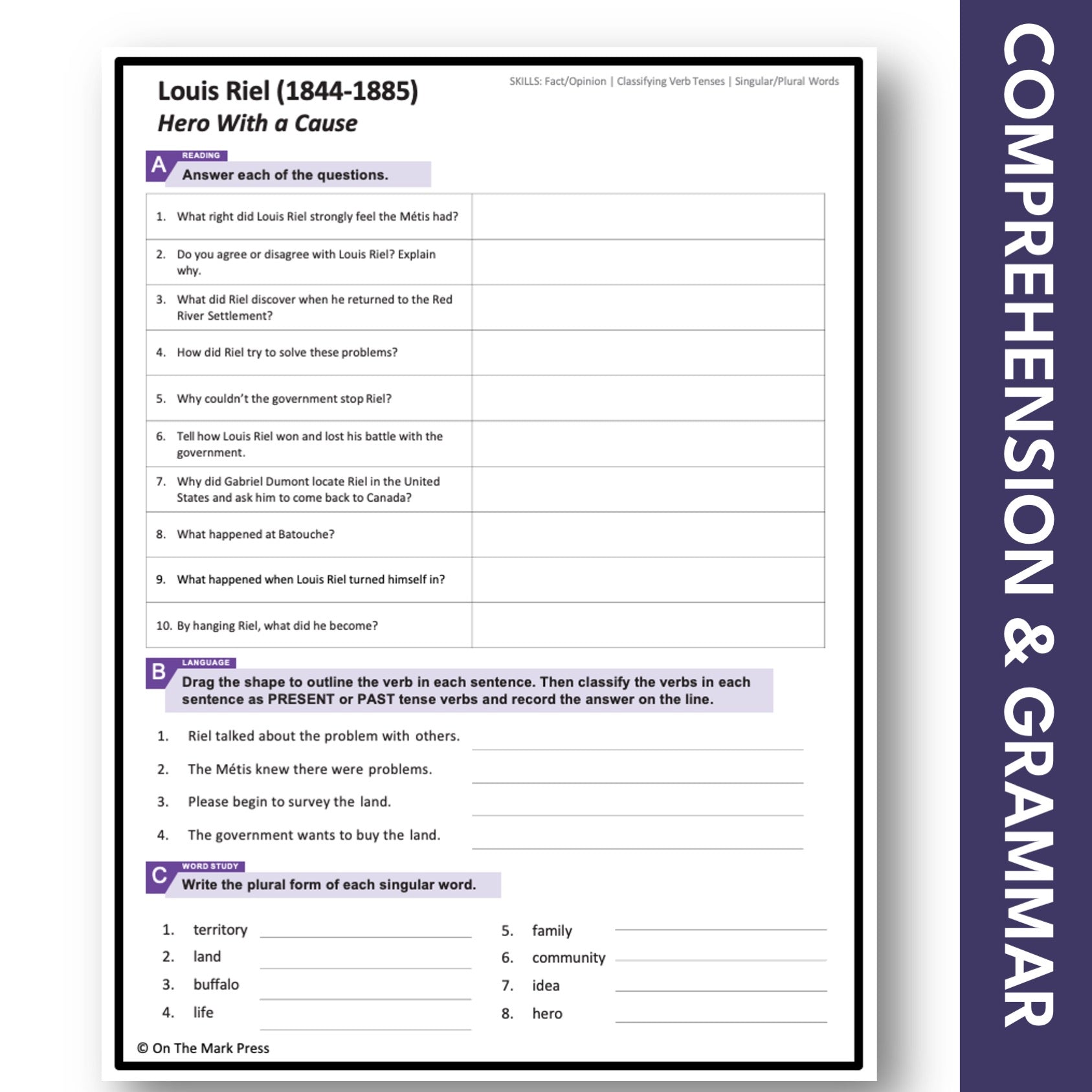 Louis Riel - Hero with a Cause Reading Lesson Gr 4-5 Google Slides & Printable PDF Distance Learning