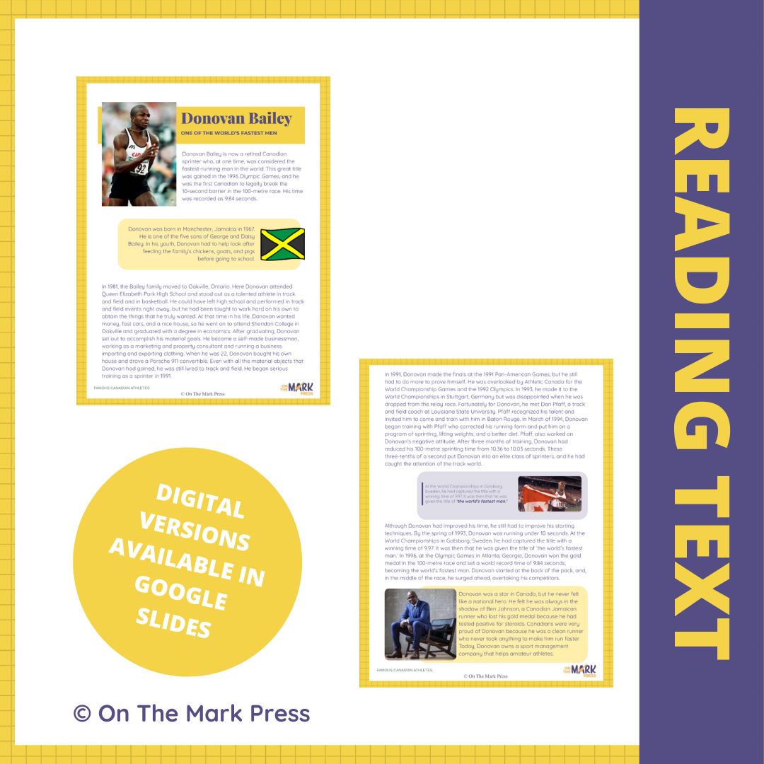Donovan Bailey - One of the World’s Fastest Men, Google Slides Reading Lesson Grades 6-7