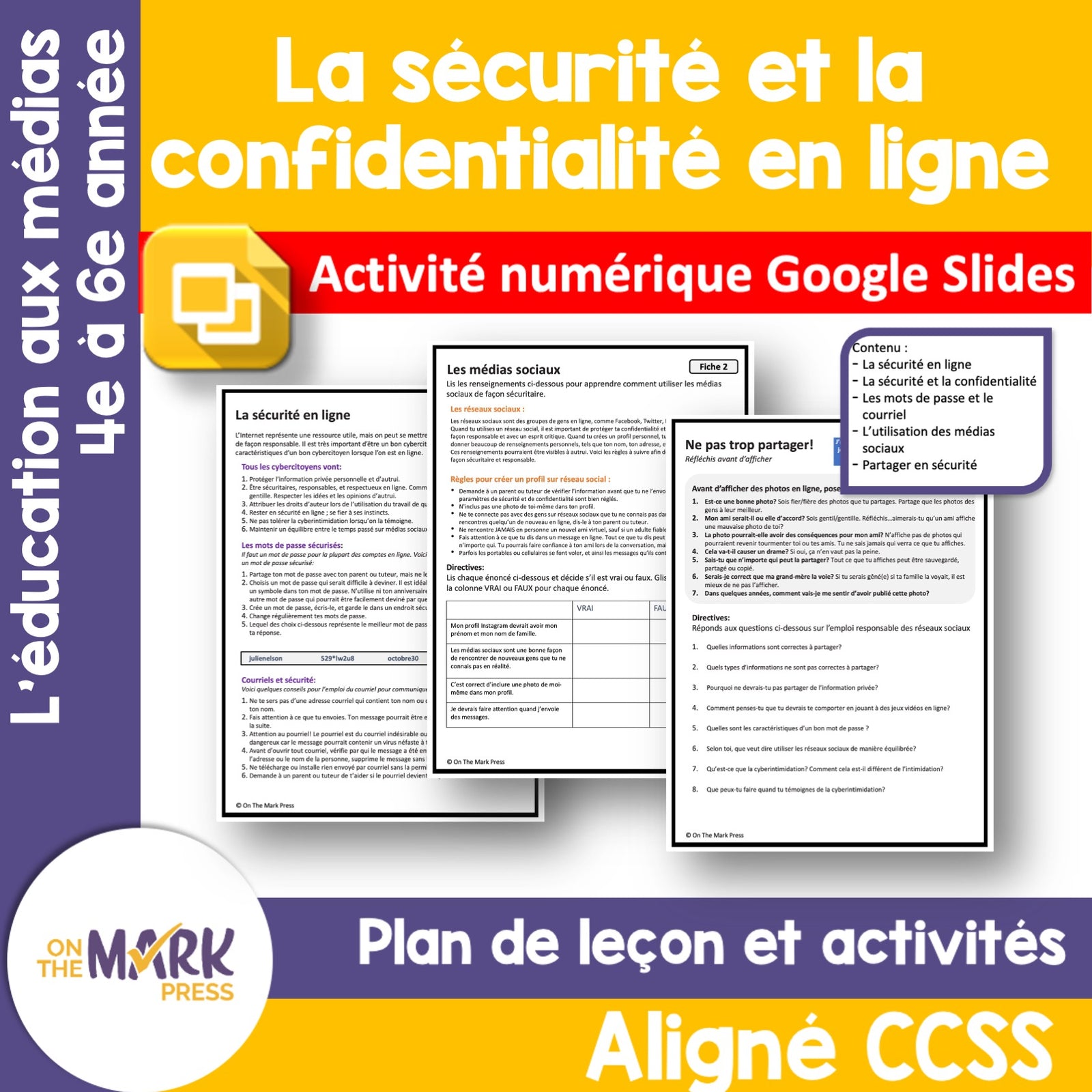 Sécurité et confidentialité 4e-6e année Google glisse l’activité numérique