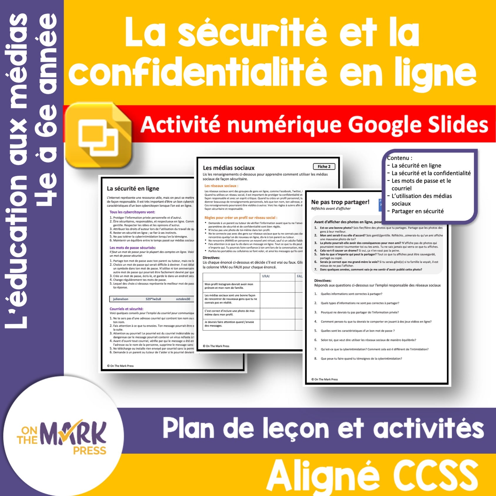 Sécurité et confidentialité 4e-6e année Google glisse l’activité numérique
