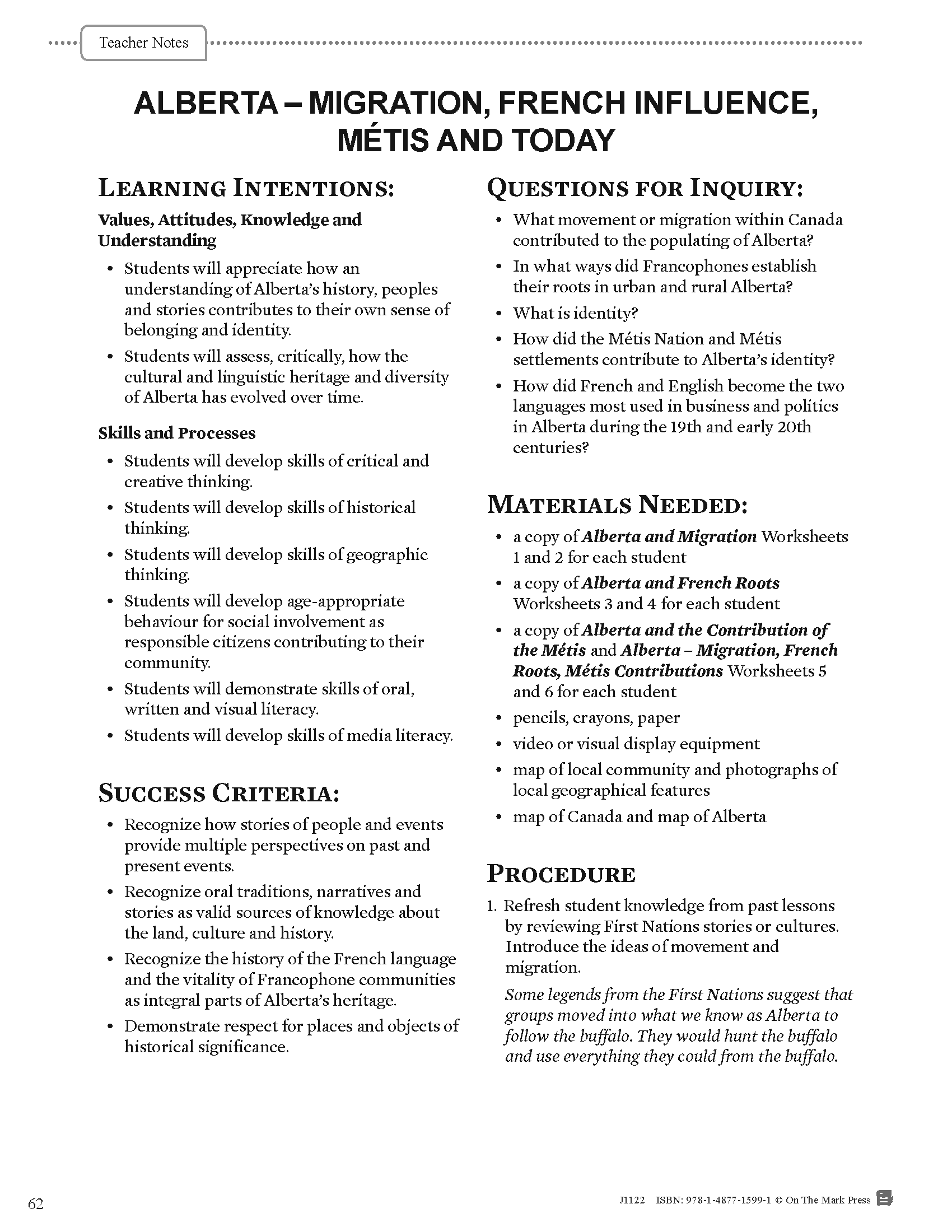 Alberta Grade 4 Social Studies: The Land, Histories and Stories