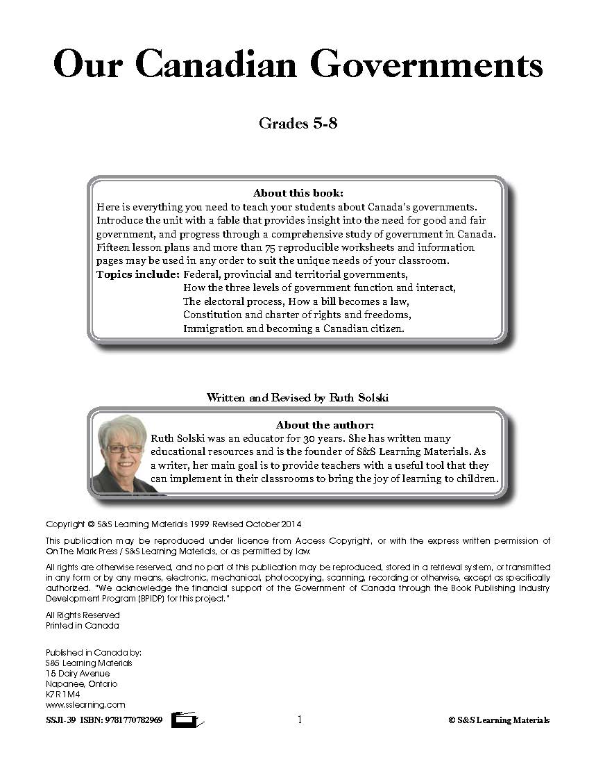 Our Canadian Governments Grades 5-8