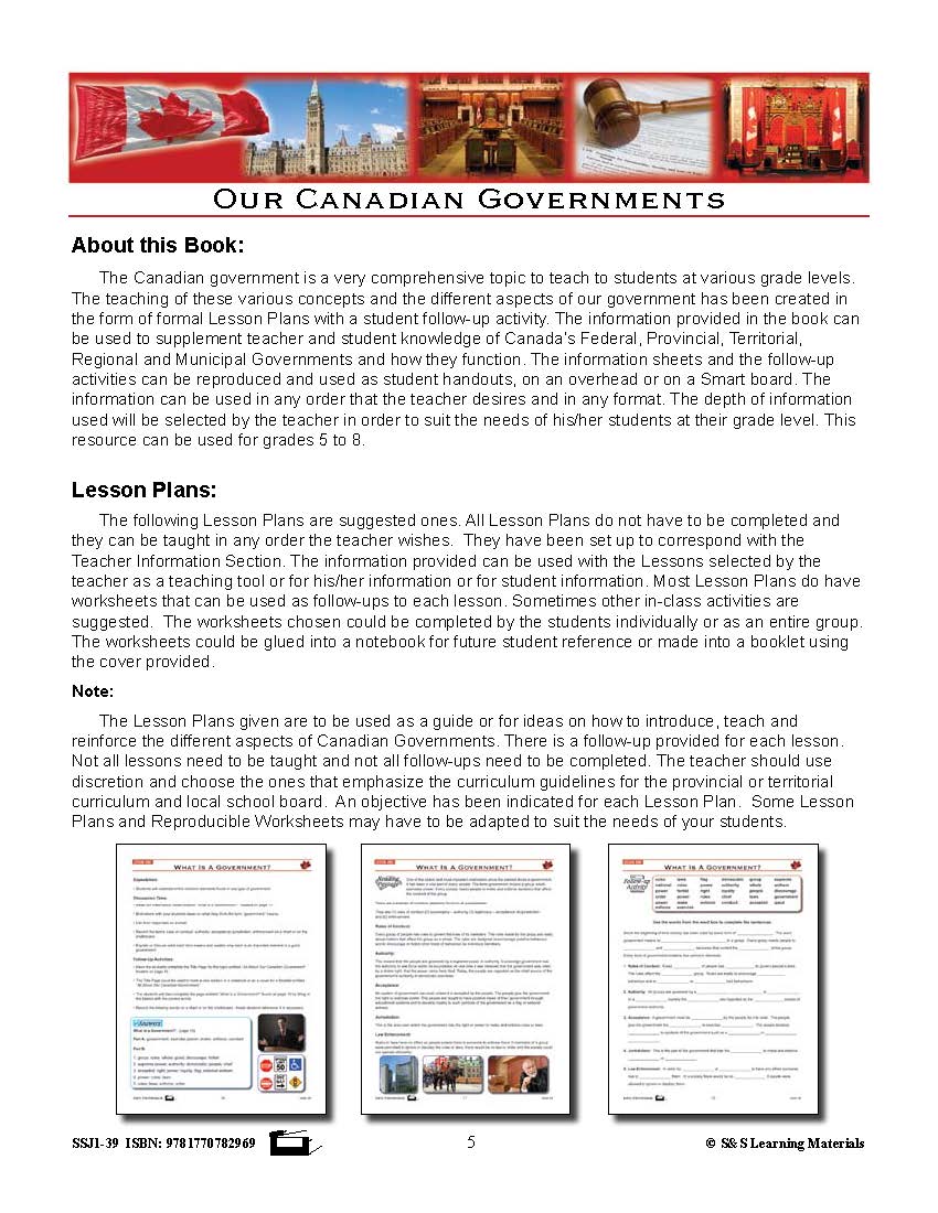 Our Canadian Governments Grades 5-8