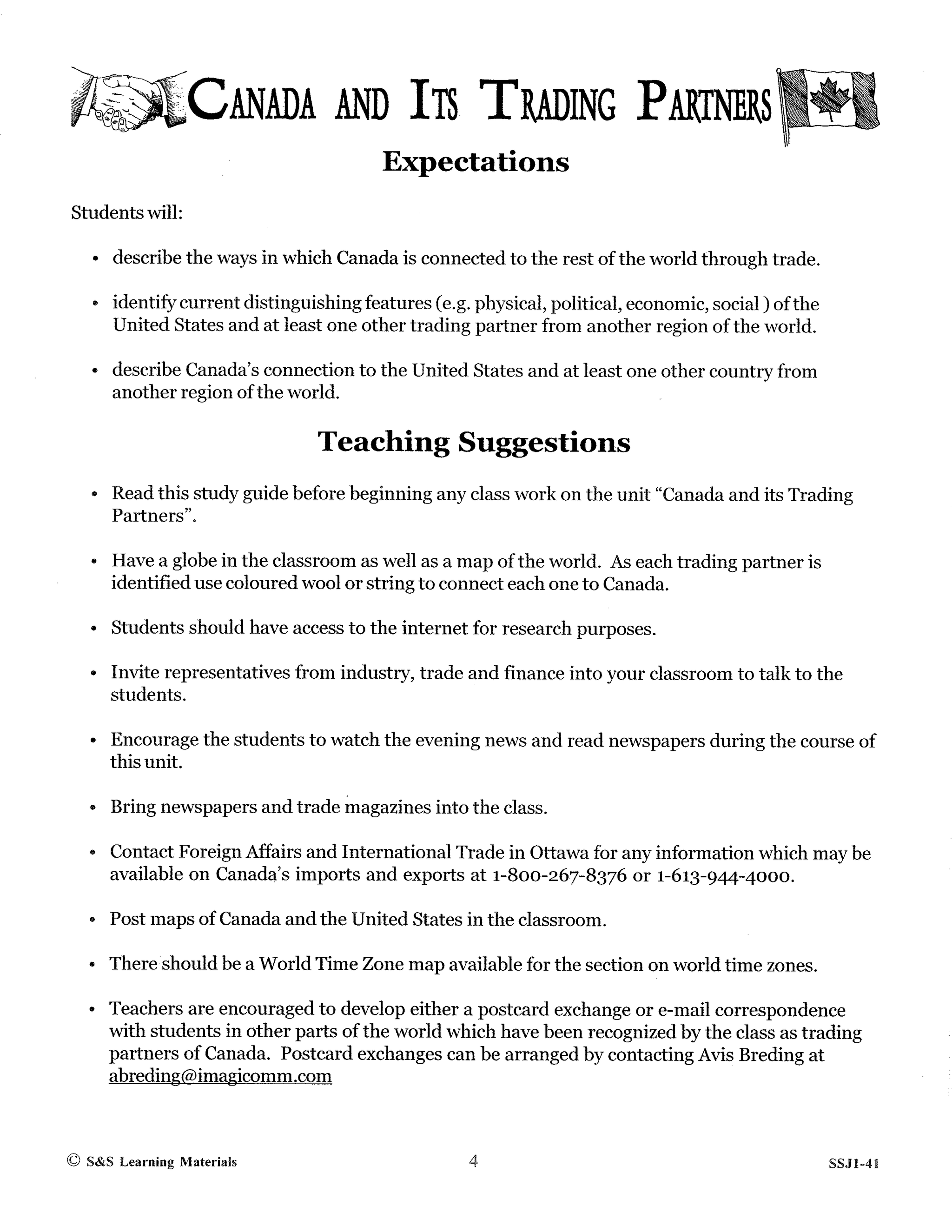 Canada and It's Trading Partners Grades 6-8