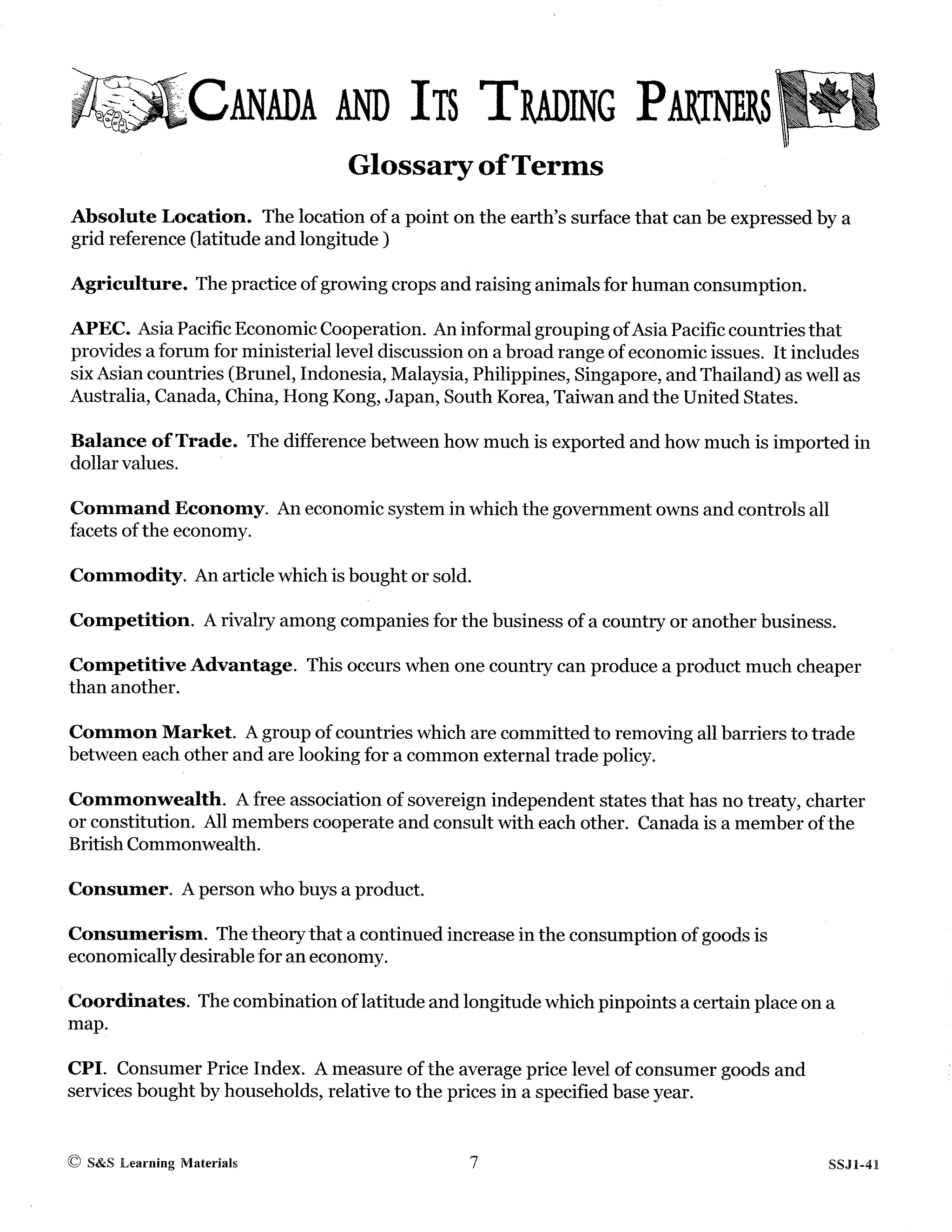 Canada and It's Trading Partners Grades 6-8