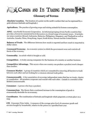 Canada and It's Trading Partners Grades 6-8